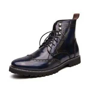 Fashion Big Size Men's Outdoor Leather Shoes Martin Boots_Blue