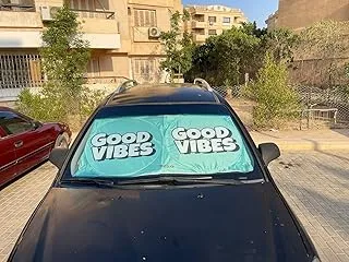 Good Vibes مطبوعة على الزجاج الأمامي للسيارة، حاجب الشمس التلقائي للحماية من الحرارة للسيارات والشاحنات وسيارات الدفع الرباعي