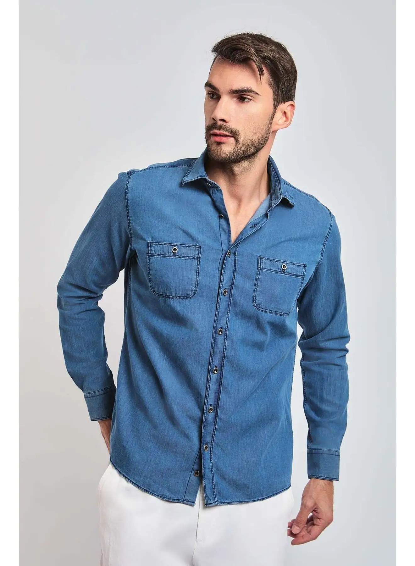 DALYDRESS Fancy Regular Fit Denim Shirt With And Long Sleeves