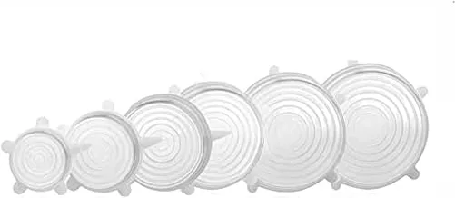 Silicone Stretch Lids 6 Pack Suction Lid - Multi Size Stretchable Covers For Bowls, Cups, Pots, Can, Mason Jar, Food Fresh Saver Cover, Freezable Microwavable Cover (White) 09885950