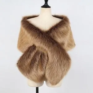 Fashion Women Faux Fur Scarf Shawl Cross Front Fluffy Thicken Wedding Ball Cape Scarves Winter Coat