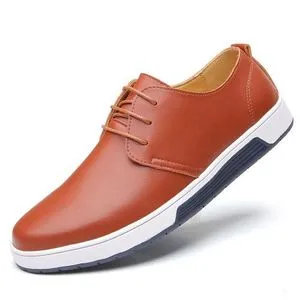 Men Leather Shoes Breathable Casual Big Size Shoes Brown