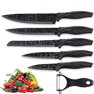 Dovr Kitchen Knife Set - 6 pcs Chef Knife Set, Stone-Coated with Non Stick Coated Stainless Steel Blades, incl. Paring, Utility, Bread, Carving & Chef Knives for Cooking