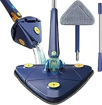 hanso Microfiber Mop for Floor Cleaning, 360° Rotatable Adjustable Cleaning Spin Mop, Triangle Mop with Long Handle, Reusable Washable Mop Pads mops (Blue)