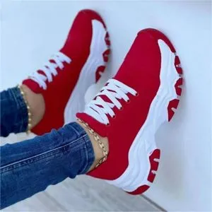 Fashion (Red)2023 New Women Sneakers Fashion Platform Lace Up Casual Sports Shoes Comfortable Running Ladies Vulcanized Shoes Female Footwear ACU