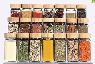 Square Glass Spice Jars, 200ml Spice Containers, Clear Glass Square Spice Jar, Wooden Shape Plastic Lids, Open to Pour (24) Pieces