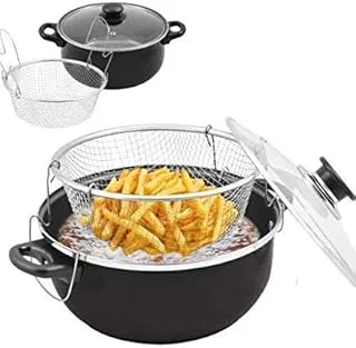 Niyanta Non Stick 28 cm Fry Ceramic Stir Fry Pan with Lid, Steamer Fryer Pot Pans with Lid, Frying Basket and Steam Rack, 2.50 litres Induction Compatible Base