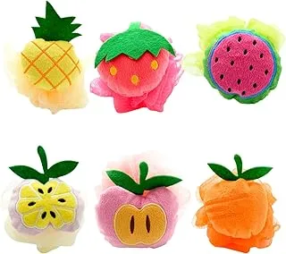 NAUZE 6Pieces Bath Puff Fruit Shape Cute Body Scrubber Balls Soft Sponge Puffs Body Cleaning Supplies for Kids Children Shower Washing Exfoliating