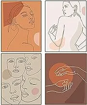 Modern Art Minimalist Line Woman Portrait Wall Poster Art Prints Set of 4 (8”X10” Canvas Picture) Bathroom Spa Woman Girl Bedroom Art Paintings Living Room Bedroom Home Decor Unframed