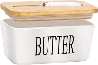 Butter Dish with Lid and Knife for Countertop, Air Porcelain Butter Container, Large Ceramic Butter Storage with Sealing Covered, Butter Dishes, JSHKY (Color: White)