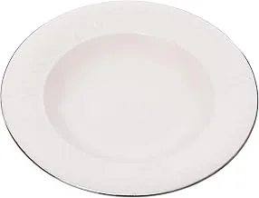 Tunisie Tu-4700228-Pl Set Of 6 Pieces Of Porcelain Grandesiecle Pasta Dish 28Cm Platinum Rim Suitable For Home And Restaurants With Premium Durable Material - Off-White