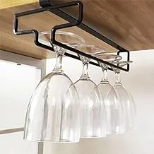 Wine Glasses Holder Under the Cabinet Wine Glass Holder Rack Hanging No Drilling for Home Bar Kitchen Bar Restaurant (1, black)