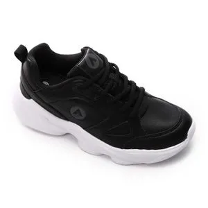 Air Walk Casual Lace Up Leather Sneakers - Black