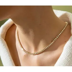 Tennis Necklace Choker Chinese Gold Zircon Crystals - 45 Cm - 4 Mm