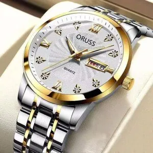 Fashion Luxury Men's Quartz Watch Waterproof Luminous Wristwatch Double Calendar Watches Silver