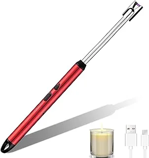 Light Arc, Electric Lighter, USB Rechargeable Electric LED Display Stick Lighter with Long Flexible Neck Suitable for Kitchen, Lights, Gas Stoves, Barbecue (Red)