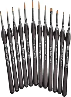 Keep Smiling A-6157 Detail Paint Brushes Set 12pcs Miniature Brushes Ideal Brushes Fine Detailing & Art Painting, Acrylic, Watercolor,Oil,Models, Crafts - Black