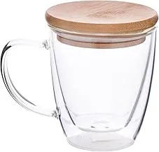 Oxford SSG057 Double Glass Mug with Wooden Lid, 250 ml Capacity