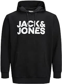 Jack & Jones JACK&JONES PLUS Men's Jjecorp Logo Sweat Hood Noos Ps Sweatshirt, Black, 6XL Plus