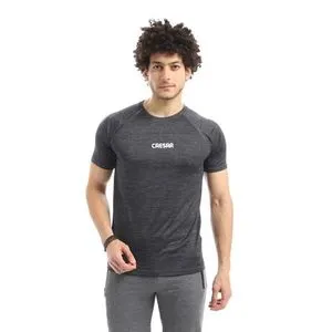 Caesar Round Neck T-Shirt - Lined BLACK