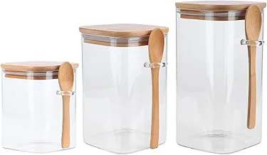 Square Storage Jar With Spoon Sealing Seasoning Container for Bars Parties Families Restaurants Kitchens Hotels Coffee Shops 800ml/1000ml/1200ml（800ml,Glass）(1200ml)