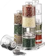 Condiment Storage Jars, Set of 12 Stackable Salt and Pepper Spice Containers with Lids and Strainers, Round Spice Tower 360° Rotating Easy Access Rotating Base