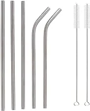 Large Stainless Steel Drinking Straws with Brushes (2 Curved + 3 Straight + 2 Brushes)