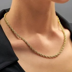 Gold Plated Stainless Steel Rope Chain Necklace - 5mm - 50cm