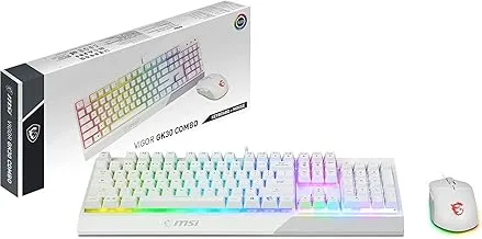 MSI Vigor Backlit RGB مفاتيح تشغيل سريعة مخصصة مضادة للظلال، ملمس ميكانيكي للألعاب، لوحة مفاتيح عربية وماوس ألعاب (Vigor GK30 Combo White) S11-04AR302-CLA