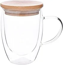 Oxford SSG056 Double Glass Mug with Wooden Lid, 350 ml Capacity