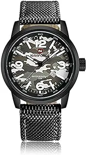 Naviforce Watch for Men, Quartz Movement, Analog Display, Black Nylon Strap-9080 B-GY-GY