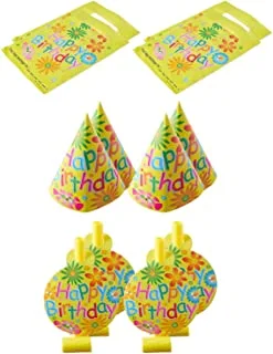 Party happy birthday print gift bags, hats and horns set, 32179 multi color set of 12