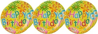 Party happy birthday print paper party plates set, 9 inch, 86399/6 multi color set of 6