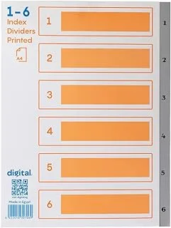 فواصل رقمية رقمية A4 PVC باللون الرمادي 6 علامات تبويب - مطبوعة