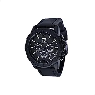 T5 H3487G-A Leather Round Analog Watch for Men - Black