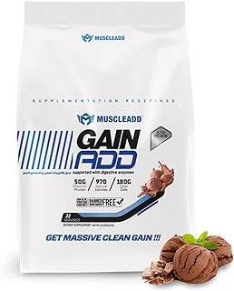 Muscle Add | Gain Add | 50g Protein | Quick Absorption | BCAA | Premium Protein Gainer | 970g Natural Calories | 180g Carbohydrates | 22 Servings | 5.44kg | Chocolate Ice Cream