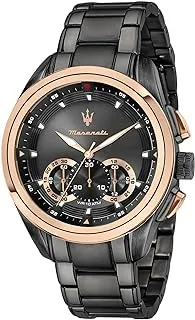 Maserati R8873612016 Chronograph Contrast Bezel Round Stainless Steel Analog Watch for Men - Black