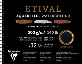 Clairefontaine etival cold-pressed black watercolour wirebound pad, 24x30cm, 300g, 12 sheets