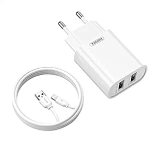 Remax RP-U35 Wall Mount Charger Provides Overcharging Protection With Data Lightning Cable And Two Ports Practical For IPhones Set Of 2 Pieces - White