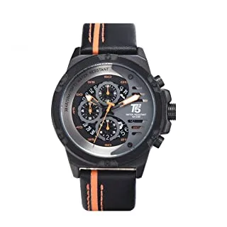 T5 H3585G-C Two-Tone Leather Round Analog Watch for Men - Black