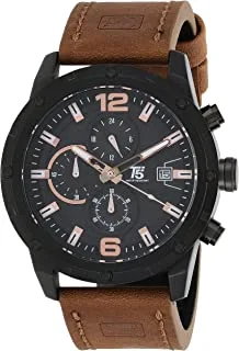 T5 H3582G-D Leather Round Analog Watch for Men - Brown