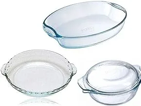 Pyrex 020304868 Set Of 4- Cassrole With Lid Oval Roaster With Handle Dessert Plate 21cm