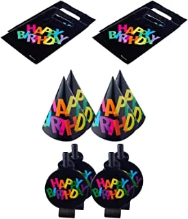 Party happy birthday print gift bags, hats and horns set, 32175 multi color set of 12