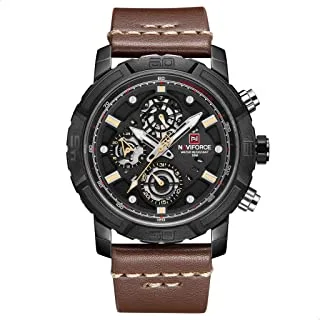 Naviforce Watch for Men, Quartz Movement, Analog Display, Brown Leather Strap-9139 B-Y-D.BN