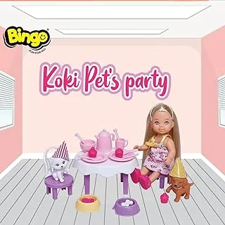 Bingo Pets Party Koki Doll with Pets, 16 Pieces - Multi Color