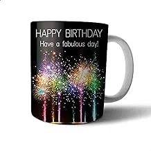 Ceramic Happy Birthday Print Mug - Multi Color