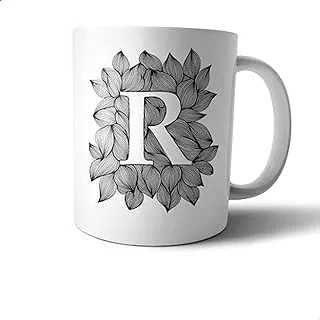 Ceramic R Letter Print Mug - Grey and White