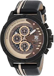 T5 H3585G-B Two-Tone Leather Round Analog Watch for Men - Black