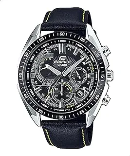 Casio edifice efr-570bl-1avudf contrast stitching leather band analog watch for men - black