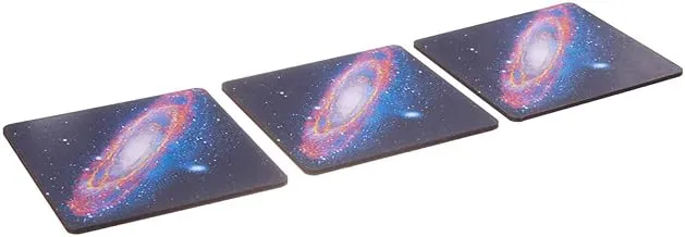 Printed Space Wooden Small Rectangular Coasters Set, 3 Pieces, 4 mm - Multi Color